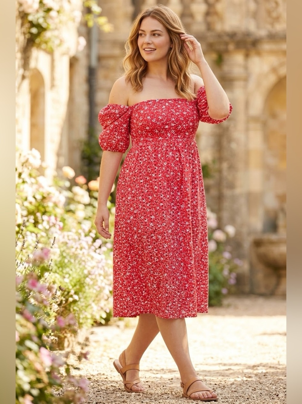 Maeve Anthropologie Lillianne Floral Eyelet Dress Pink Off Shoulder Size 12